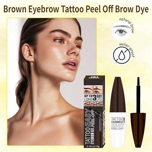 Tattoo Easy Peel Off Eyebrow Gel Brown Eyebrow Tattoo Peel Off Brow Color for Women Easy to Use Last up to 3 Days Waterproof & Transfer-proof (101-Brown)