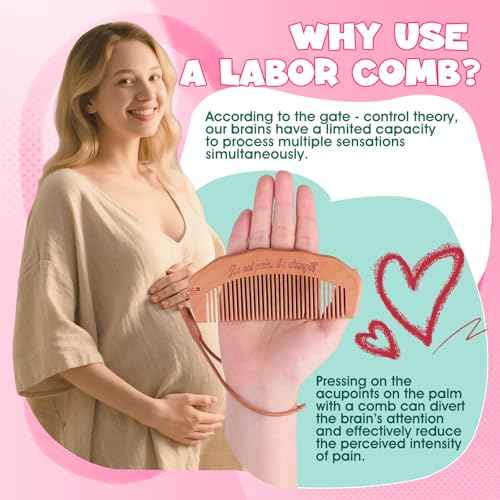 Birth Comb & Massage Roller Ball Kit for Women Labor and Delivery Essentials, Wooden Labor Comb Pregnancy Must Haves, Designed for Expectant Moms