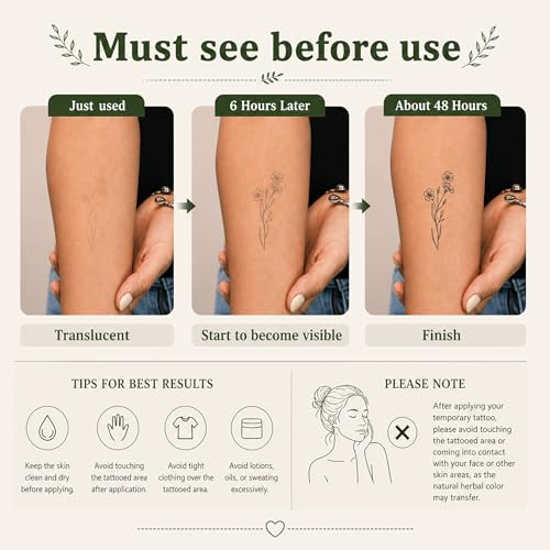 Semi-Permanent Flower Tattoos - 6 Sheets, 85 Designs, 2-Week Lasting