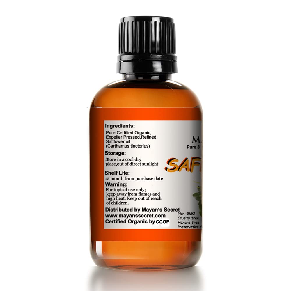 USDA Certified Organic Safflower Seed Oil is High in Vitamin E and Omega-6 Fatty acids for Anti-Aging Skin