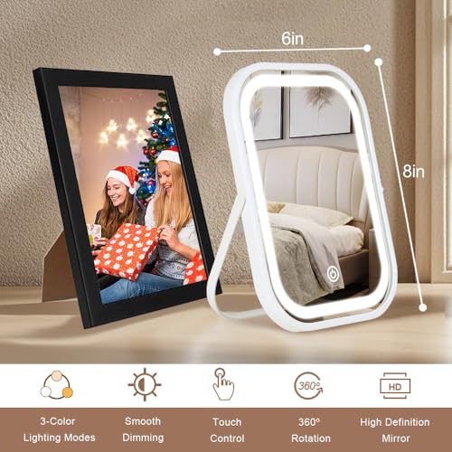 Travel Makeup Mirror with Lights, LED Vanity Mirror 8.1in