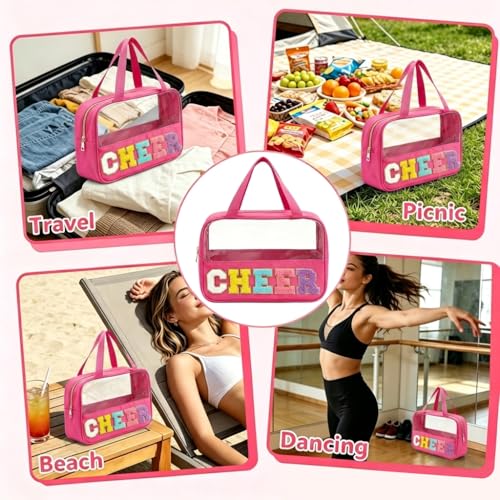 Cheer Chenille Letter Clear Makeup Bag with Handle