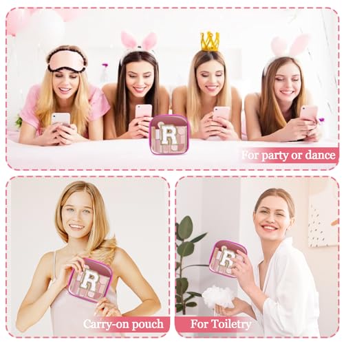 Personalized Clear Makeup Bag with Chenille Initials - Hot Pink