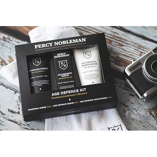 Percy Nobleman Age Defence Kit ? Men¡¯s Skincare Gift Set with Charcoal Face Scrub, Hydrating Facial Serum with Hyaluronic Acid & Vitamin C Moisturiser for Cleansing, Nourishment & Healthy Skin