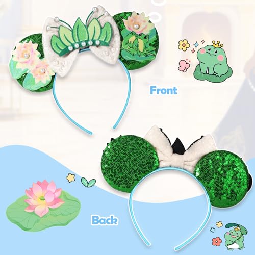 CANMIL Frog Mouse Ears Headband Sparkling Princess Bow Hair Accessory for Women & Girls