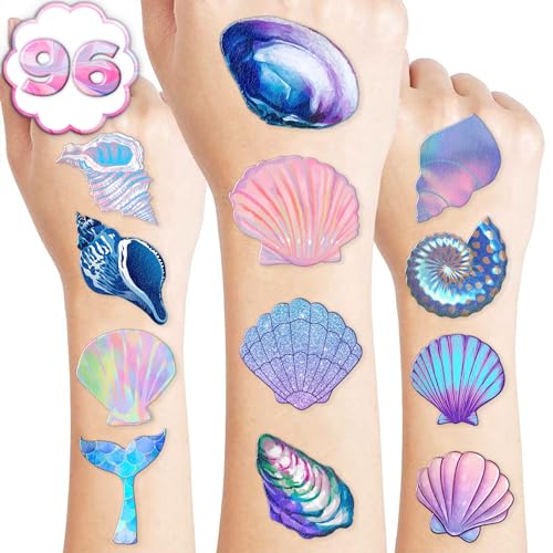 100 PCS Seashell Temporary Tattoos - Mermaid Beach Party Favors