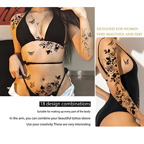 Temporary Tattoo Stickers for Women - 8 Sheets Large Flower