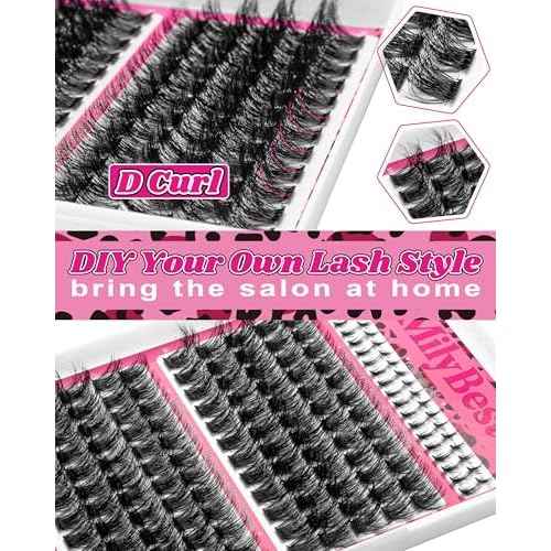 MilyBest Fluffy Lash Clusters Kit Volume Eyelash Clusters with Bottom Lashes 10-18mm Individual Lashes Clusters Manga Lash Extension Kit Waterproof Bond and Seal Thick Full D-Curly Eyelashes, Fable