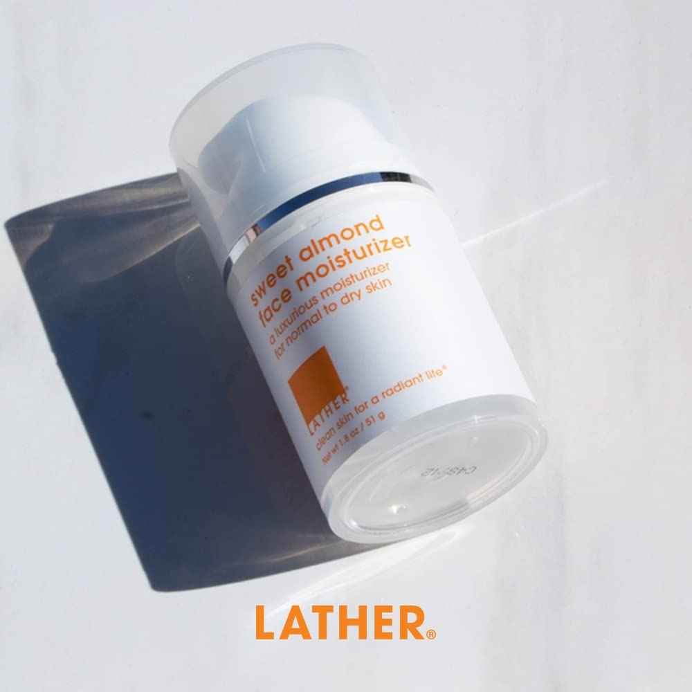 LATHER Sweet Almond Face Moisturizer - Hydrating Moisturizer for All Skin Types - Gentle & Light Face Lotion for Women & Men - 2 Fl Oz
