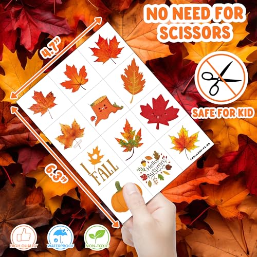 96 Fall Temporary Tattoos for Kids - Autumn Leaves & Pumpkins