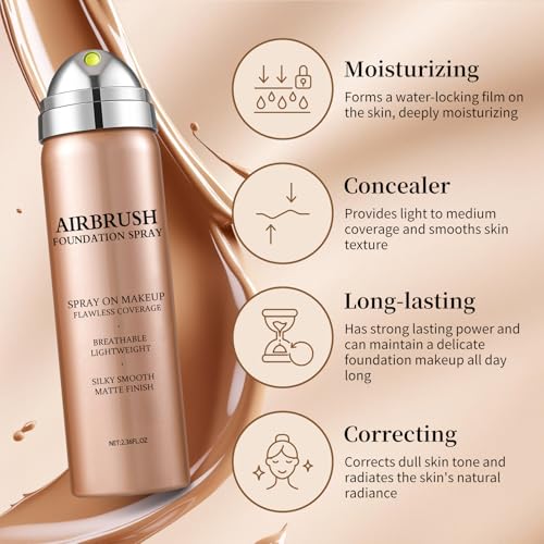Airbrush Foundation Makeup - Buildable Coverage, Moisturizing Formula