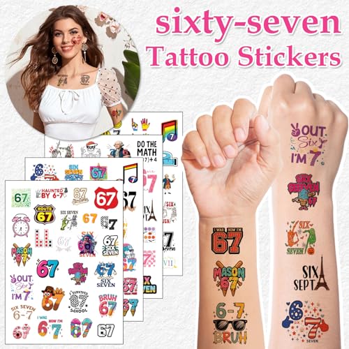 100Pcs 6 7 Meme Temporary Tattoos, Waterproof & Long-Lasting