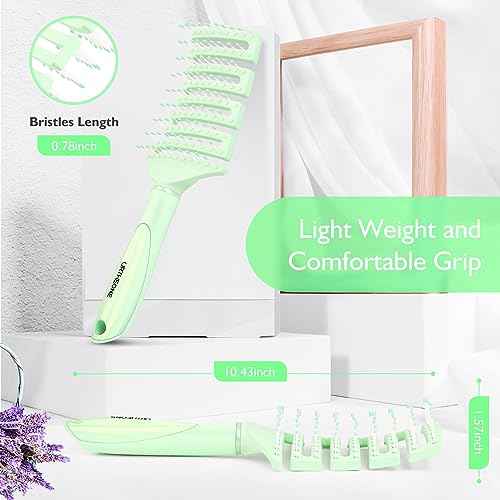 Hair Brush, Curved Vented Detangling Hair Brushes for Women Men Wet or Dry Hair,Faster Blow Drying Styling Professional Paddle Vent detangler brush (Light Green)