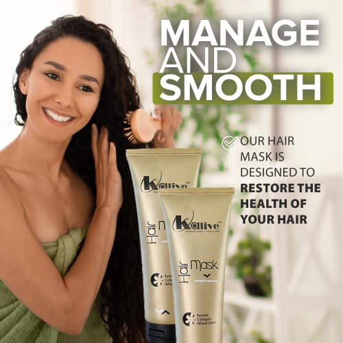 KALIVE Hair Mask for Deep Hydration & Repair - 8 oz, Pack of 2, Keratin Collagen Wheat Germ