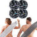 SHOWER BOUQUET Charcoal-Loofah XL 4-Pack & Japanese-Exfoliating-Washcloth 2-Pack for Back & Body // 4 Extra Large Bath Sponges Plus Silver Ion Infused Exfoliating Towel with Handles, 2 Charcoal White