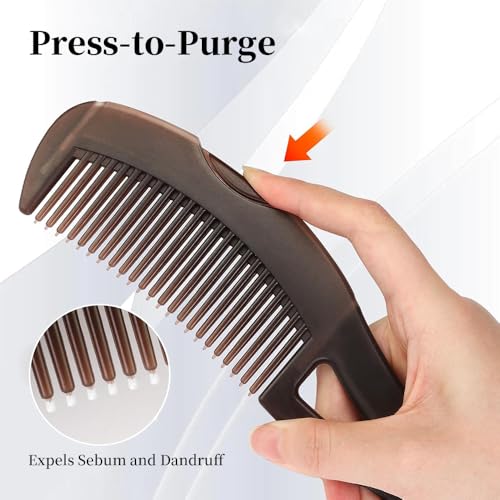 Dandruff Comb Set - Stainless Steel & Plastic with Self-Cleaning Hollow Teeth