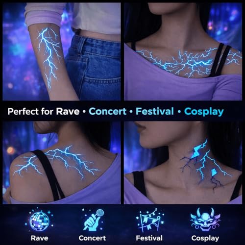 UV Glow Lightning Temporary Tattoos | Blacklight Activated