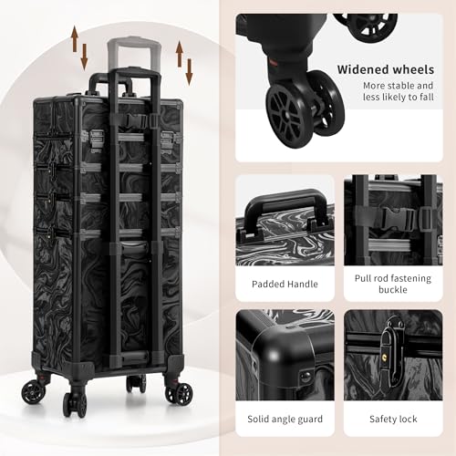 5-in-1 Rolling Makeup Train Case with Wheels | Professional Cosmetic Trolley