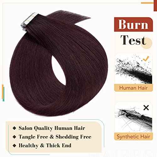 Hairro Tape In Hair Extensions Human Hair Tape Ins Glue In Skin Weft Rooted Tape On Hair Extensions Blonde Hair Extensions For Women 16 inch 50g 20pcs #99J Wine Red