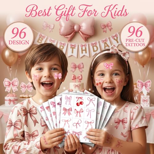 Pink Bow Temporary Tattoos - 96 Pack Party Favors