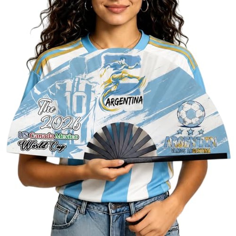 2026 World Soccer Cup Folding Fan - Argentina Design, Game Day Essential