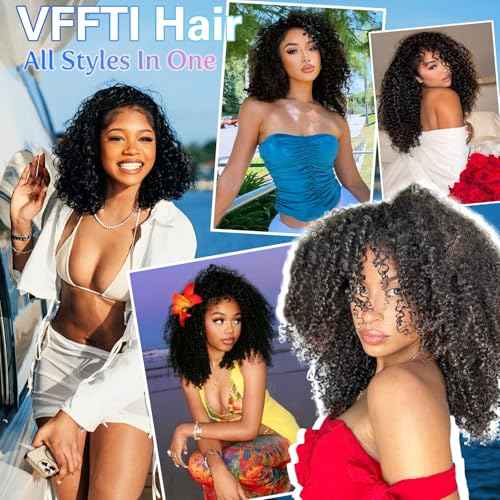 Kinky Curly Half Wig Human Hair 200 Density 3 In 1 Drawstring Seamless Flip Half Wigs Wear Go Glueless Wigs Human Hair 18 Inch Curly Half Wig for Women Drawstring Headband Wig Beginner Friendly