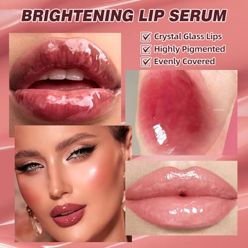 URQT Brightening Lip Serum, Hydrating Glossy Lip Oil with Metal Applicator, Plumping Moisturizing Lip Care Tint, Non-Sticky High Shine Lip Glow for Dry Lips (4PCS)