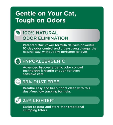 Cat's Pride Max Power: Natural Care - Up to 10 Days of Powerful Odor Control - 100% Natural Odor Elimination - Hypoallergenic - 99% Dust Free - Multi-Cat Clumping Litter, Unscented, 15 Pounds