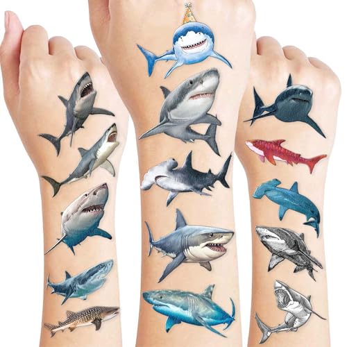 96 PCS Shark Temporary Tattoos - Realistic Ocean Animal Stickers