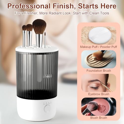 Electric Makeup Brush Cleaner Machine with Timer & Airflow - Rechargeable & Portable