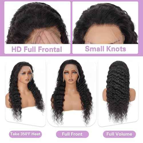 Deep Wave Lace Front Wigs Human Hair, 13x4 HD Lace Front Wet And Wavy Frontal Brazilian Human Hair Deep Curly Wig For Women Glueless, Bouncy Soft, 180 Density Tangle Free, Pre Plucked 20 Inch