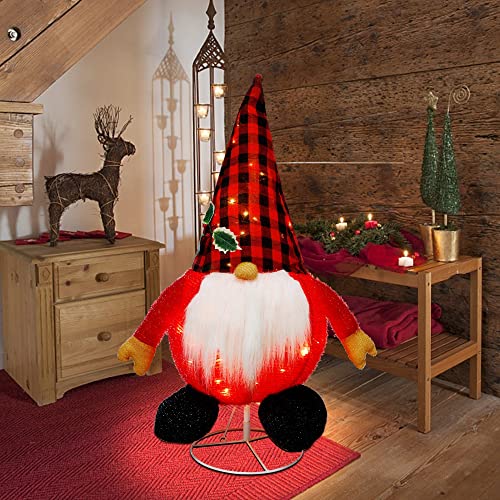 Glintoper Lighted Christmas Decorations, Pre-Lit Pop Up Plush Xmas Gnome with Built-in Lights, Collapsible & Easy-Assembly, Light Up Swedish Tomte Elf for Indoor Outdoor Holiday New Year Winter Decor