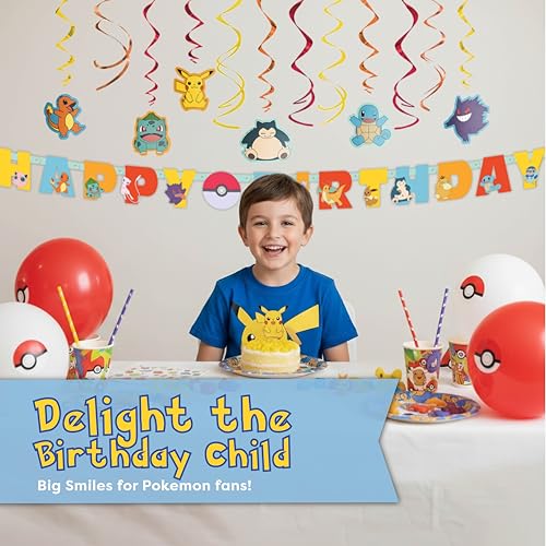 Pokemon Birthday Party Decorations Kit - Banner, 12 Swirls & Sticker
