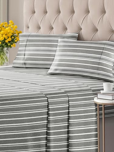 Twin 4 Piece Sheet Set - Breathable & Cooling Bed Sheets - Hotel Luxury Bed Sheets for Women, Men, Kids & Teens - Bedding w/ Deep Pockets & Easy Fit - Soft & Wrinkle Free - Twin Grey Stripes Sheets