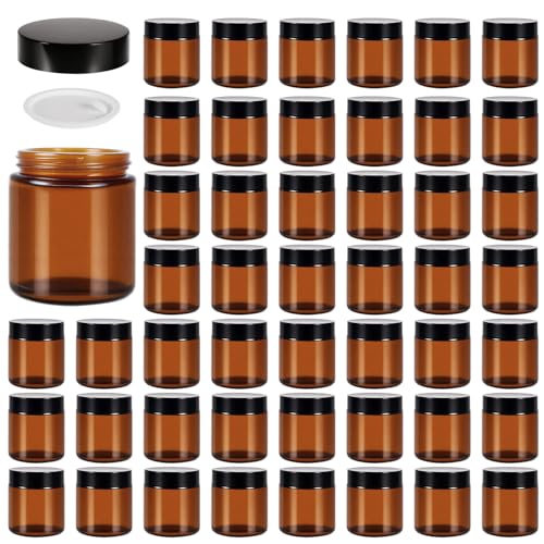48 Pack 4oz Amber Glass Jars with Lids - Airtight, Leak-Proof Containers for DIY