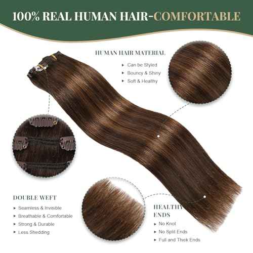 Missme Clip In Hair Extensions Real Human Hair,20in 120g 7pcs Balayage Dark Brown Mixed Chestnut Brown Invisible Straight Seamless Clip Ins Hair Extensions For Women