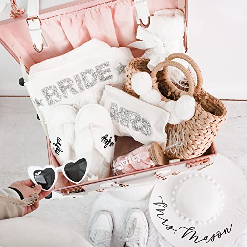 ModParty Mrs Makeup Velvet Bag | Bride Cosmetic Pouch Sparkle Letter Mrs| Bridal Shower Gift Idea Natural