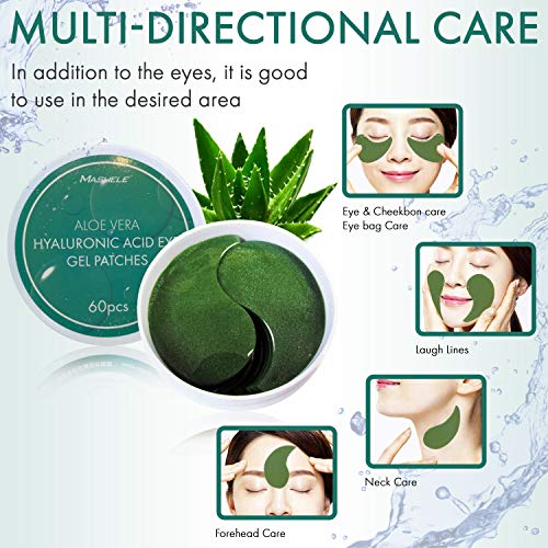 MASHELE Korean Under Eye Patches Aloe Vera Mask Anti-Aging Hyaluronic Acid Collagen Neck Forehead Laugh Line Pad Reducing Dark Circles Treatment (120pcs, aloe eye patches)