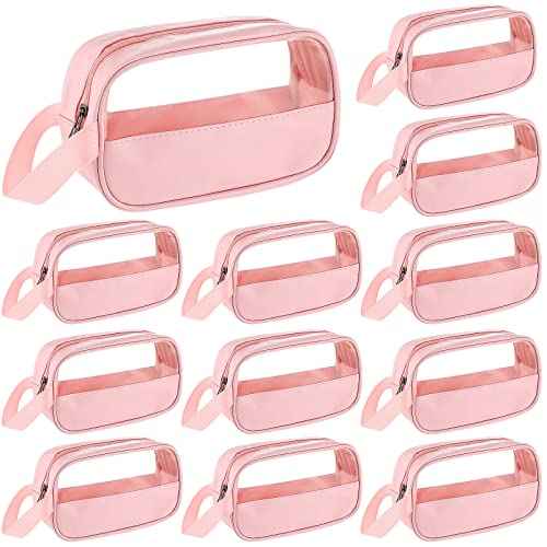 Buryeah 12 Pieces Toiletry Bag for Women Men Translucent Small Travel Makeup Pouch Portable Waterproof Organizer Set for Accessories Toiletries(Pink)