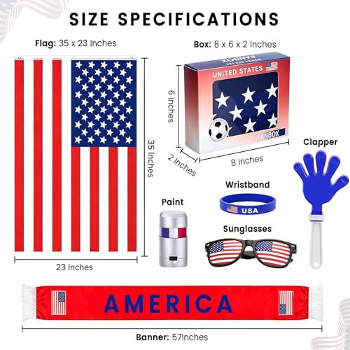 2026 World Cup USA Fan Kit with Flag, Sunglasses, Banner, Clapper, Wristband & Face Paint
