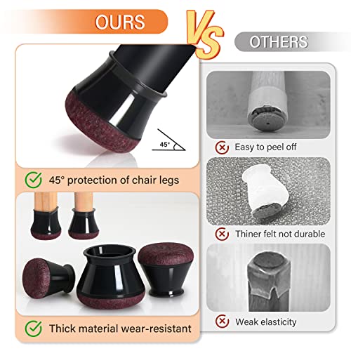 Chair Leg Floor Protectors Chair Leg Protectors for Hardwood Floors Felt Silicone Caps Strengthen Bottom Protection Non Slip Reduce Noise 16 Pack Black Round Medium Fit 3/4" ~ 1-3/16" (19~30mm)