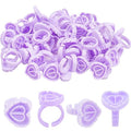 200pcs Disposable Plastic Eyelash Flower Glue Ring Lash Extension Blossom Holder Cup (Heart shape-Purple)
