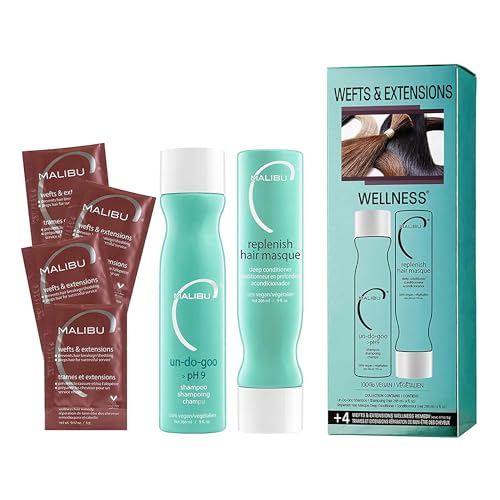 Malibu C Wefts and Extensions Wellness Hair Collection - Hair Care for Extensions and Wefts Maintenance - Helps Reduces Breakage & Shedding - Maintains Natural-Looking Connections