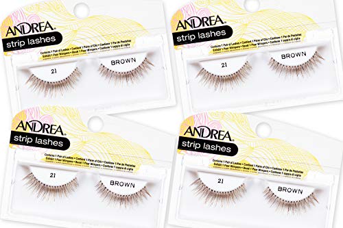 Andrea False Lashes Style 21 Brown - Natural Human Hair Lashes, 4 Pairs
