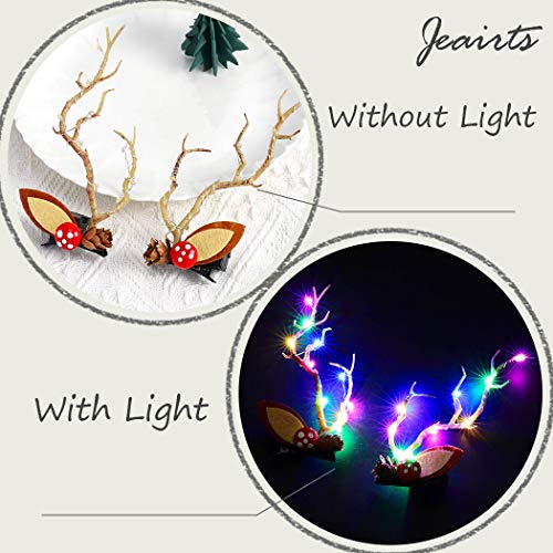 Jeairts LED Christmas Hair Clips Reindeer Antlers Hair Pins Branches Floal Colorful Xmas Headpiece Hair Dress Festival Elk Hair Accessories for Women and Girls