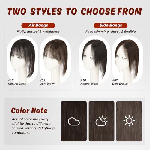TESS Clip-In Human Hair Topper with Side Bangs - 12" Dark Brown