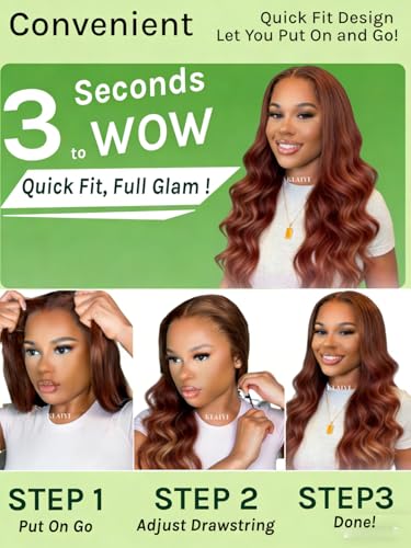 KLAIYI Reddish Brown Loose Wave Glueless Lace Front Wig 20"