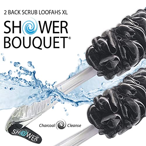 Charcoal Back Loofah with Handle 2-Pack | 17" Long