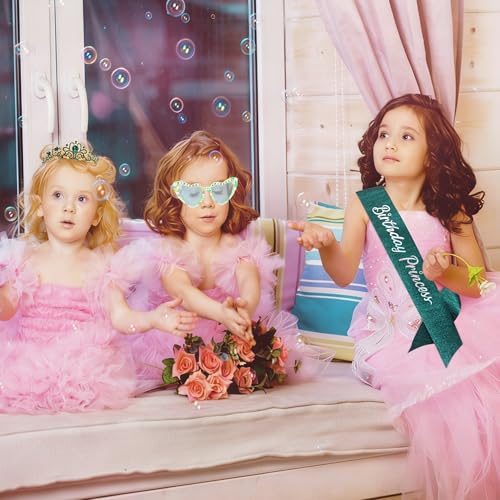 Green Birthday Princess Tiara Crown & Sash Set for Women Girls