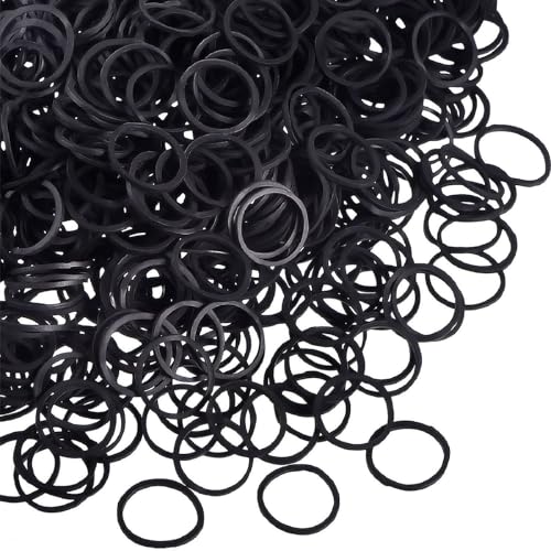 Mini Rubber Hair Bands 1000 Pcs - Black, 1/2 Inch, Durable Elastic Hair Ties